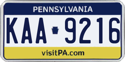 PA license plate KAA9216