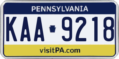 PA license plate KAA9218
