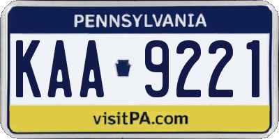 PA license plate KAA9221