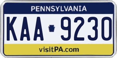 PA license plate KAA9230