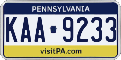 PA license plate KAA9233
