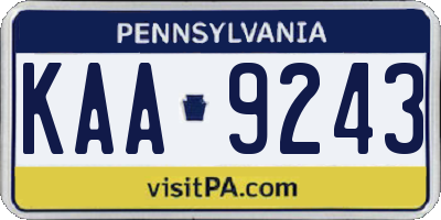 PA license plate KAA9243