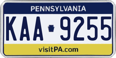 PA license plate KAA9255
