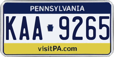 PA license plate KAA9265