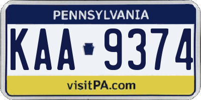 PA license plate KAA9374