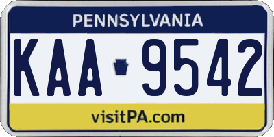 PA license plate KAA9542