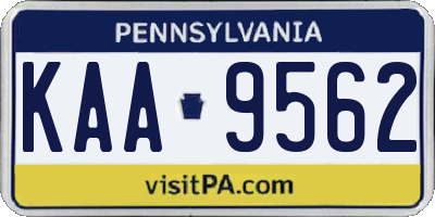 PA license plate KAA9562