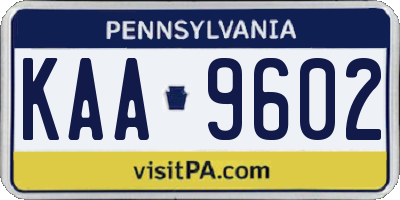 PA license plate KAA9602