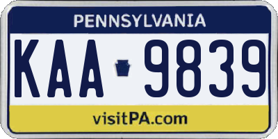 PA license plate KAA9839