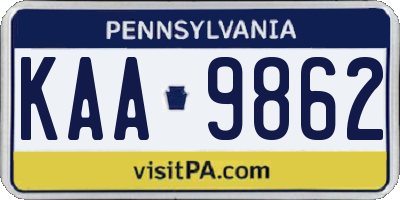 PA license plate KAA9862