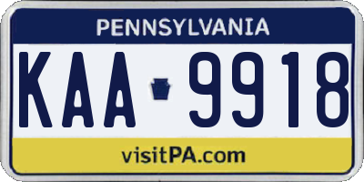 PA license plate KAA9918