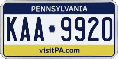 PA license plate KAA9920