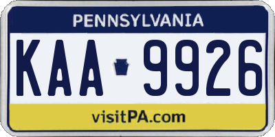 PA license plate KAA9926