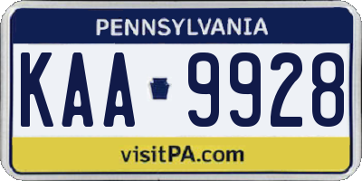PA license plate KAA9928