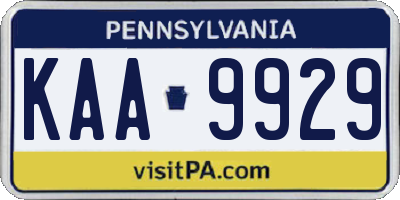 PA license plate KAA9929