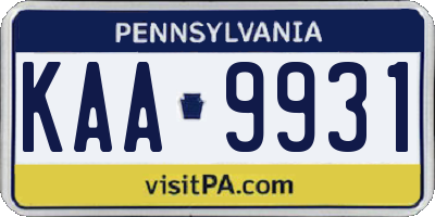 PA license plate KAA9931
