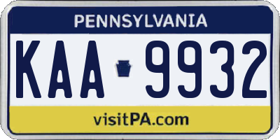 PA license plate KAA9932