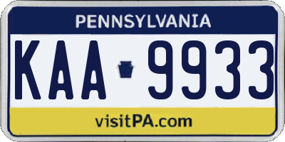 PA license plate KAA9933