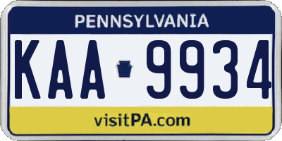 PA license plate KAA9934