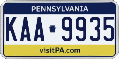 PA license plate KAA9935