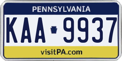 PA license plate KAA9937