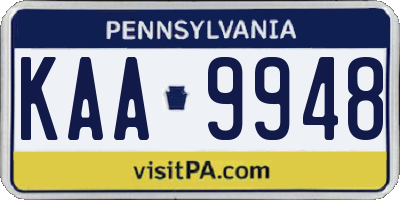 PA license plate KAA9948