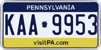 PA license plate KAA9953