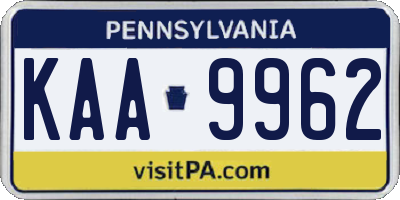 PA license plate KAA9962