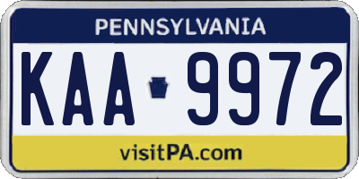 PA license plate KAA9972