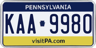 PA license plate KAA9980