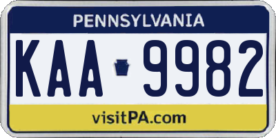 PA license plate KAA9982