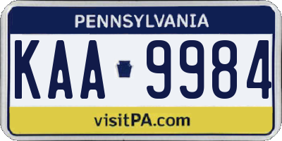 PA license plate KAA9984
