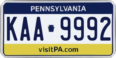 PA license plate KAA9992