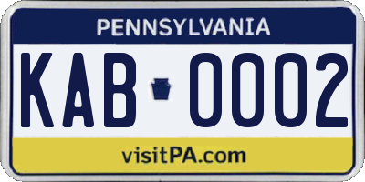 PA license plate KAB0002