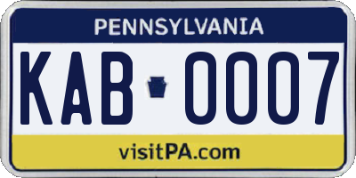 PA license plate KAB0007