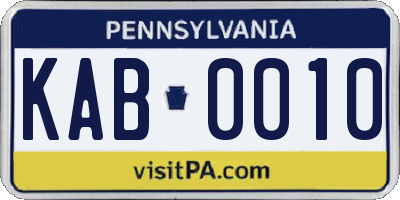 PA license plate KAB0010