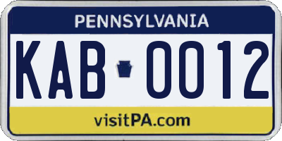 PA license plate KAB0012