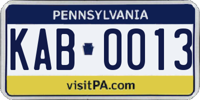 PA license plate KAB0013