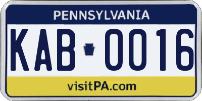 PA license plate KAB0016