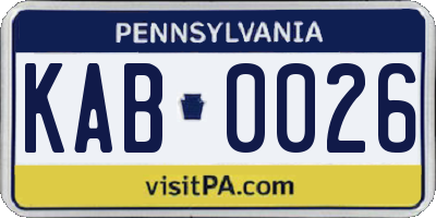 PA license plate KAB0026