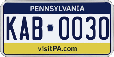 PA license plate KAB0030