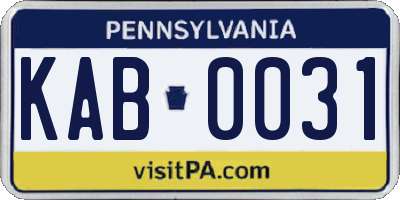 PA license plate KAB0031