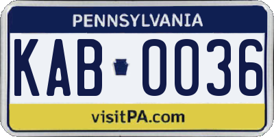 PA license plate KAB0036