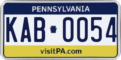 PA license plate KAB0054