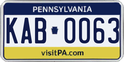 PA license plate KAB0063