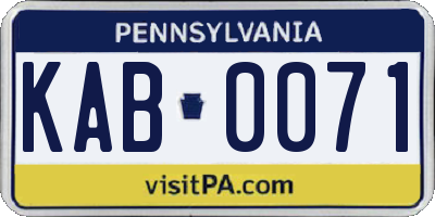 PA license plate KAB0071