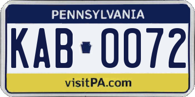 PA license plate KAB0072
