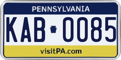 PA license plate KAB0085