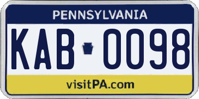 PA license plate KAB0098