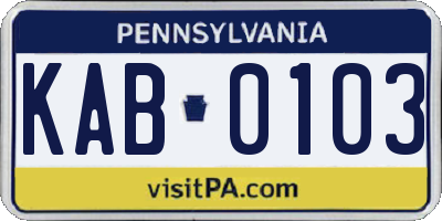 PA license plate KAB0103